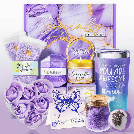 Gifts for Women, Birthday Gifts for Women, Happy Birthday Gifts Basket for Woman,Lavender Relaxing Spa Gifts Basket for Best Friends Female Wome n Sister Mom Wife Her Girlfriend Coworker
