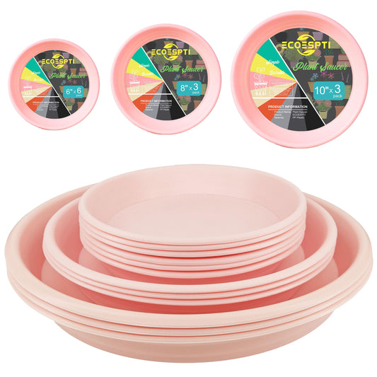 ECOESPTI 12Pcs Colourful Plant Saucer, 6 8 10 Inch Durable Plastic Plant Tray, Round Plant Pot Saucers, Drip Tray for Indoor and Outdoor Garden, Pink