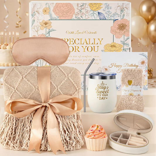 YEERSWAG Birthday Gifts for Women, Self Care Package Unique Happy Birthday Basket for Her Mom Best Friends Wife Sister Boss, Get Well Soon Gift Baskets Spa Care Relaxation Sets, Khaki