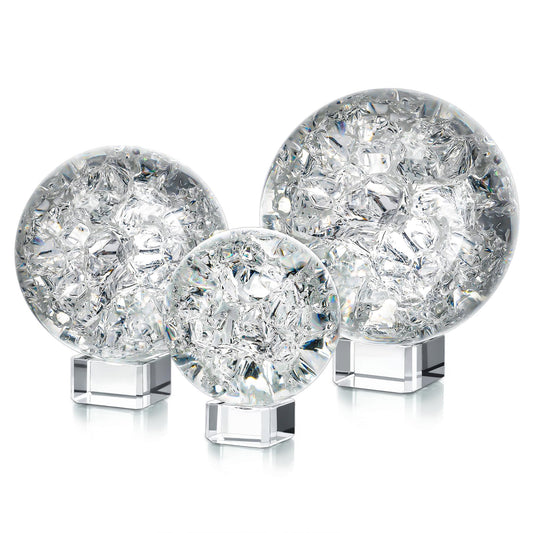 ZEERSHEE Set of 3 60/80/100mm Crystal Cracked Balls Glass Globe Paperweight Decor Solid Decorative Sphere with Stand Feng Shui Divination or Fortune Telling Ball