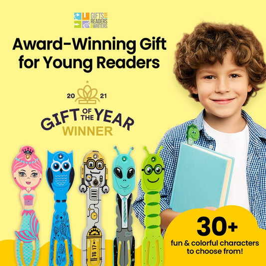Gifts for Readers & Writers Book Light for Kids, Clip On Reading Light for Bed, 2in1 Flexilight Pals & Bookmark, Small & Lightweight with a Soft Glow, 2 Batteries Included, Cat