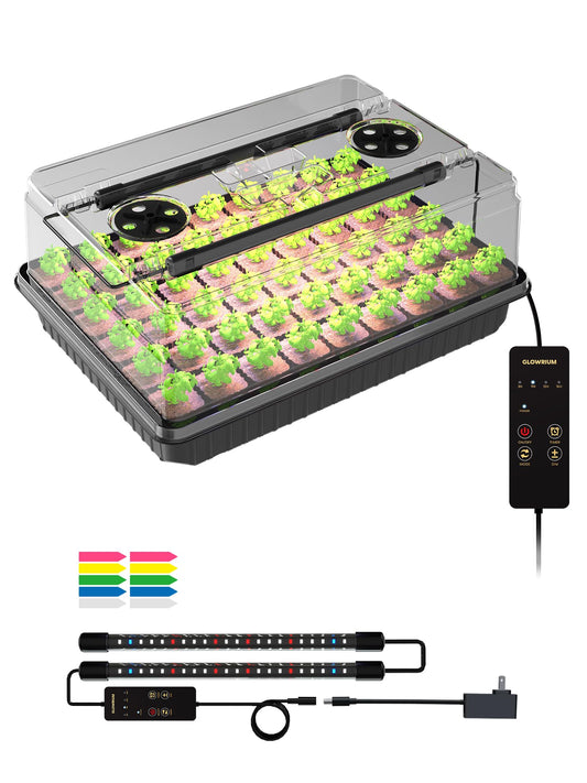 GLOWRIUM Seed Starter Tray with Full Spectrum Grow Light,54-Cell Seed Starter Kit with Humidity Dome,6-Setting Auto Timer,Adjustable Brightness Indoor Seedling Starter Tray for Indoor Plant (1-Pack)
