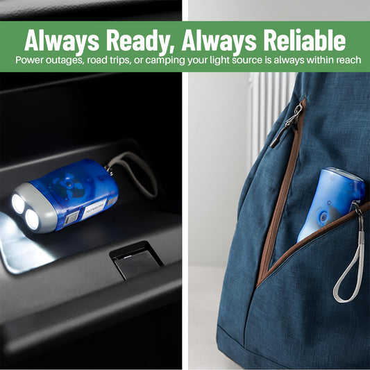 Evelots Hand Crank Emergency Flashlight 24-Pack - Rechargeable Crank Light, Double LED Hand Press Flashlight for Camping, Car, Hiking, Outdoor Sports & Power Outages