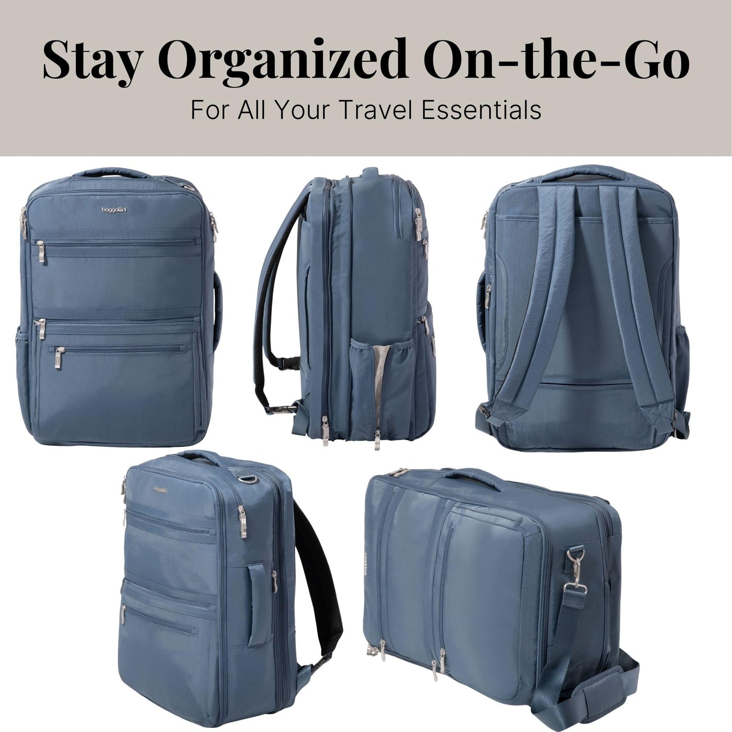 Baggallini Modern Convertible Travel Backpack - Lightweight 11.8"x17.7"x 8.5" Duffel Weekender w/Laptop Pocket