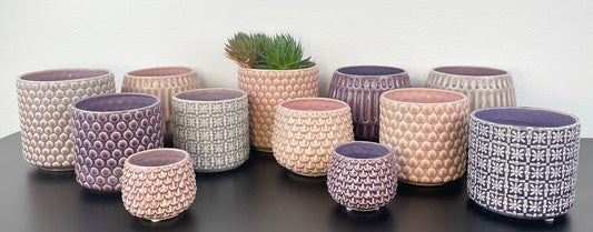 Nordring Stoneware Flower Pot – 5’’ Grey Planter with Polka Dots – Modern Ceramic Pot with Crackle Glaze – No Drainage Holes – Holds 4’’ Indoor Plant