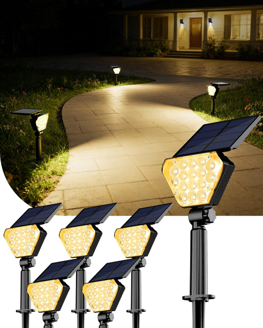 T-SUN Solar Lights Outdoor Waterproof IP65, 6Pack LED Solar Spot Lights Color Changing IP65 Waterproof Smart Auto On/Off for Outside Landscape Garden Yard Lawn Pathway Patio Driveway
