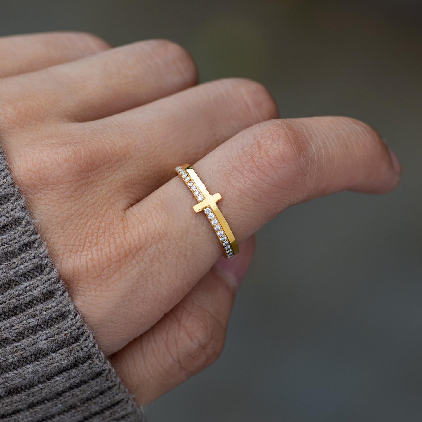 STORYJEWELLERY Cross Rings for Women, Purity Ring, 925 Sterling Silver Gold Plated Rings, Christian Ring, Christian Jewelry for Women, Confirmation Gifts, Baptism Gifts, Size 11