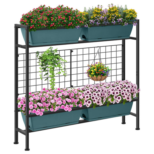 CADUKE Raised Planter Box with Legs, 32" Elevated Vegetable Garden Beds, Raised Garden Bed with Drainage Holes & Trellis, Herb Garden Planter Outdoor for Vegetables, Balcony, Patio, Green