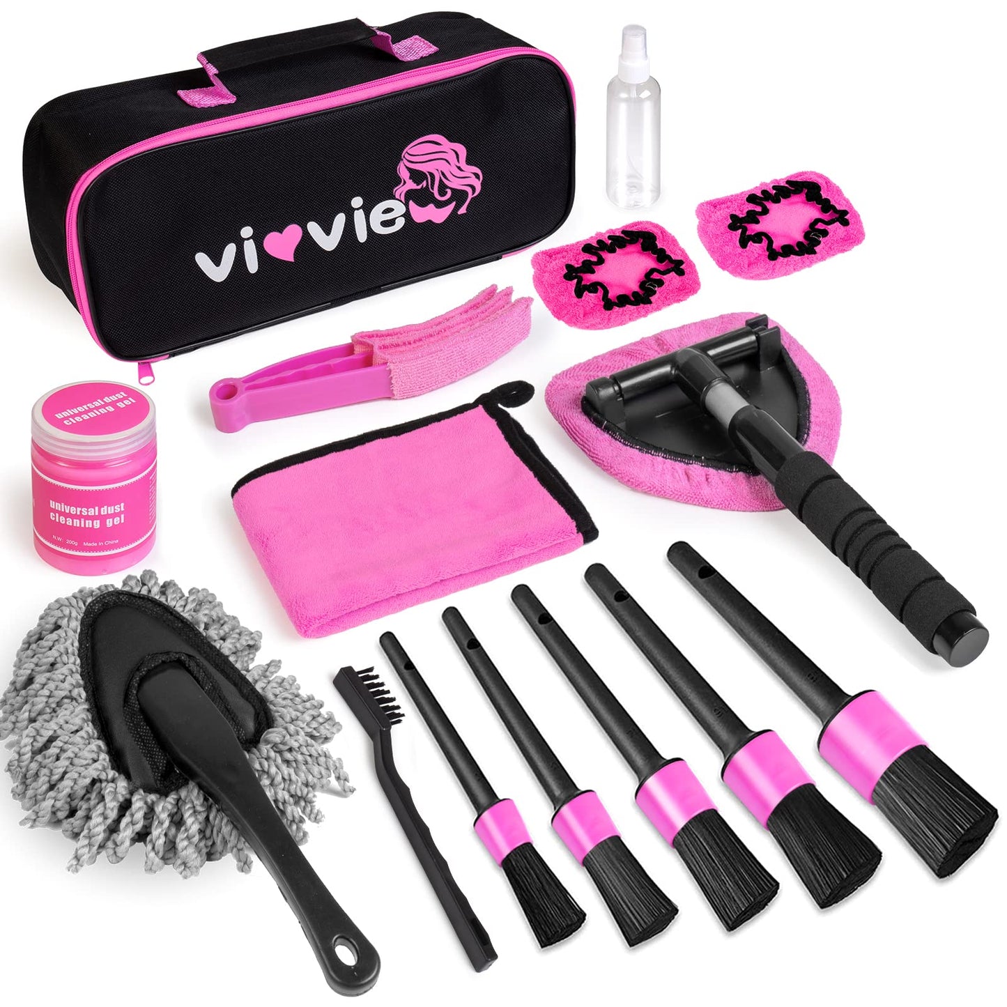 Car Detailing Kit Interior Cleaner, 17Pcs Car Cleaning Supplies with High Power Portable Car Vacuum, Detailing Brush Set, Windshield Cleaner, Orange Car Accessories for Women Men Teens Kids