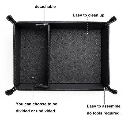 BONNY DODO Valet Tray for Men PU Leather Tray Organizer with Partition, Storage Keys, Watch & Practical Storage for Table Nightstand Living Room Bedroom (Black)