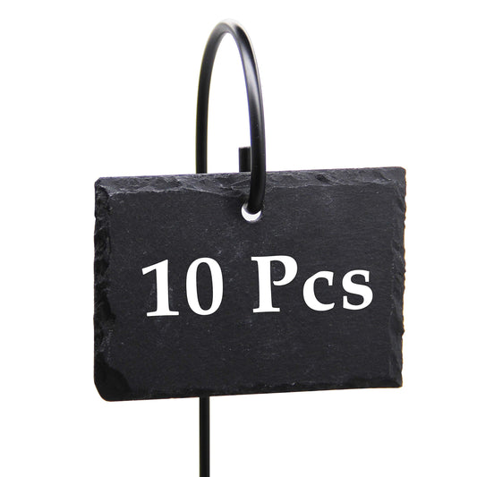 FORUP Plant Labels, 10pcs Garden Markers Signs Labels, Weatherproof Reusable Natural Slate Hanging Tags on Stainless Steel Metal Rod for Flower Bed, Pots, Planters