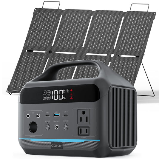 DARAN Portable Power Station 600W with 80W Solar Panel, 288Wh LiFePO4 Solar Generator, Dual AC Outlets, 100W USB-C PD, Fast Recharge for Camping, RV, Power Outage, Emergency Backup