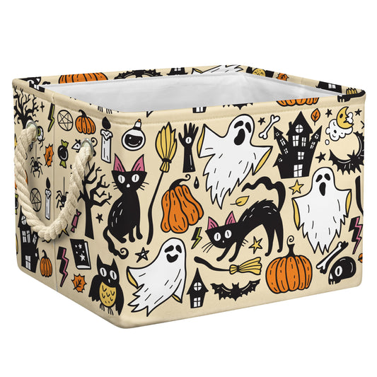 Halloween Ghost Basket Pumpkin Black Bat Boo Spooky Basket with Handles Foldable Halloween Gifts Storage Bins Boxes for Party Home Bedroom Decor