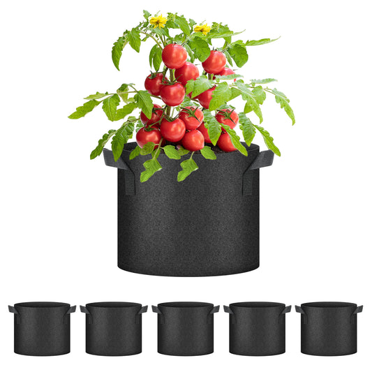 HealSmart Plant Grow Bags 7 Gallon, Tomoato Planter Pots 5-Pack with Handles, Aeration Nonwoven Fabric, Heavy Duty Gardening Planter for Vegetable, Herbs and Flowers, Black New