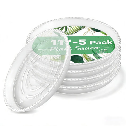 WTXHOP 5 Pack 11 Inch Clear Plant Saucers, 5 7 9 11 13 15 Inch Plastic Plant Trays for Flower Pots Plant Drip Water Catcher Tray Indoors Outdoor (11 Inch)