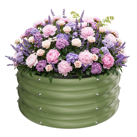 ZXZYHFTY Raised Garden Bed, 0.6 mm Galvanized Steel Round Planter Box with Open Bottom, Green, 2 x 2 x 1 FT, 1 Pack