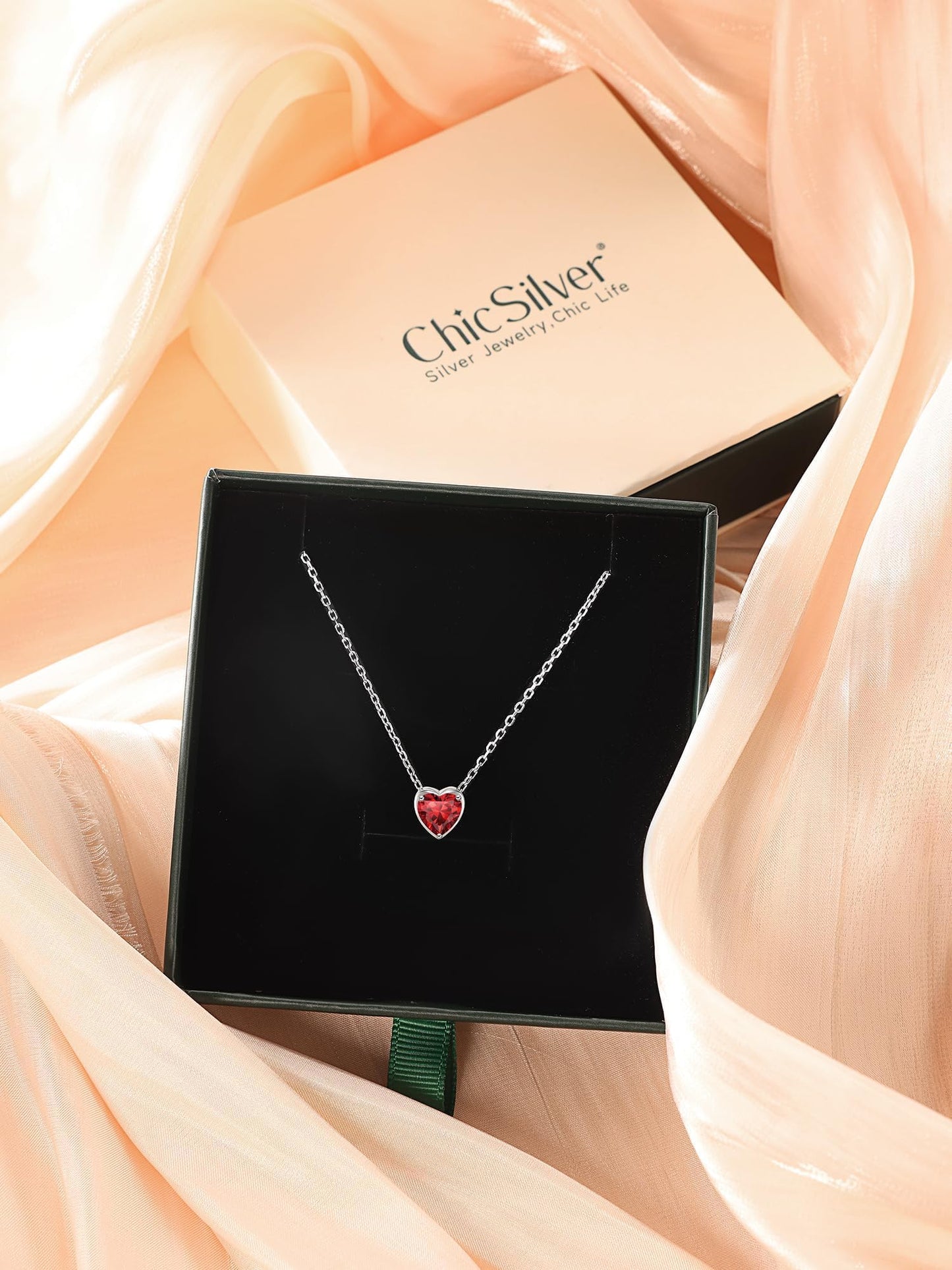 ChicSilver 925 Sterling Silver Heart Choker Necklace Small Dainty Tourmaline Cubiz Zirconia October Birthstone Pendant Necklace Personalized Jewelry for Women