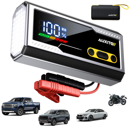 AUXITO 6000A Jump Starter, 12V Car Battery Jump Starter, Up to All Gas & 12L Diesel Engine with LED Display, Portable Jump Box with 3 Modes Flashlight and Jumper Cable, Storage Case
