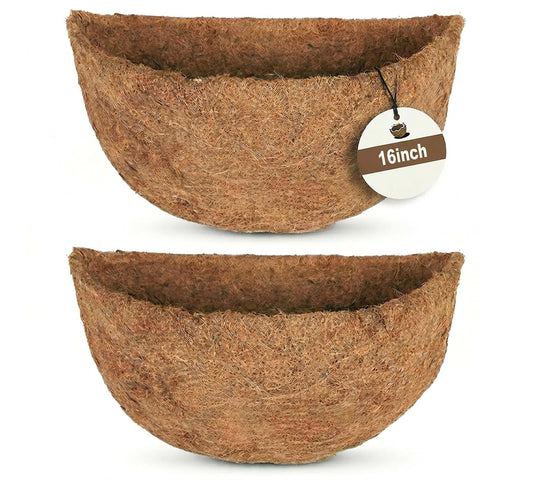 Y&M 16 Inch Pre-Formed Half Round Coco Fiber Liners – 2PCS Natural Coconut Liners for Hanging Baskets, Planter Boxes, Wall Mounted, Water Retention, Easy Fit for 16" Half Round Planters