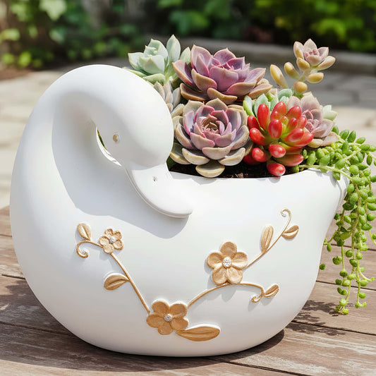 Euiroet Swan Flower Pot - Unique Resin Sculpture, Enchanting Decorative Garden Planter, Elegant Swan Vase for Succulents & Air Plants, Indoor/Outdoor Use, Durable & Whimsical Design (White)