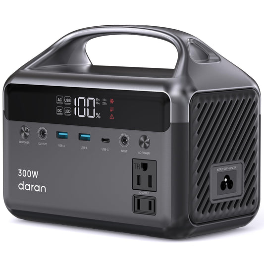 DaranEner Portable Power Station, 300W (Surge 600W) 192Wh(60,000mAh) Power Bank with 110V AC Outlet, LiFePO4 Battery for Home Emergency, Camping, Travel,& Outdoor Electronics(Option Solar Generator)