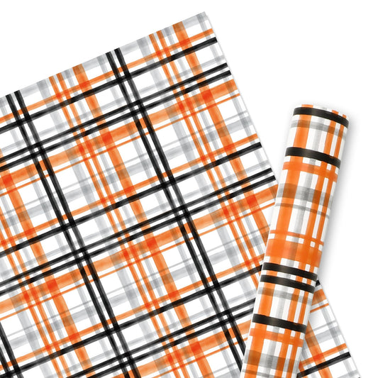 JarThenaAMCS Fall Plaid Wrapping Paper -Mini Roll- 17in x 32.8Ft Orange Black Checkered Gift Wrap Paper for Autumn Thanksgiving Party Wrapping Supplies