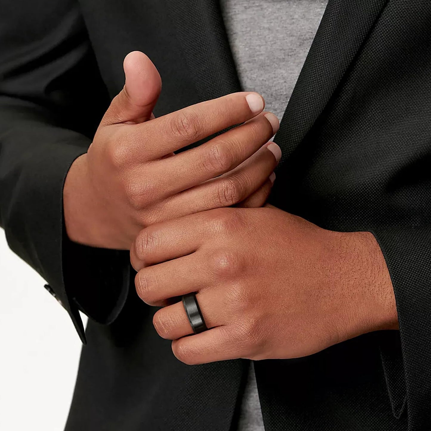 Jstyle Stainless Steel Rings for Men Women 8MM Wedding Band Rings Matte Surface - Beveled Polished Edge Mens Ring Size 7.5 Black Ring for Men