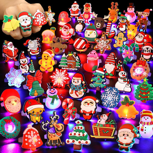 Coluans Christmas Stocking Stuffers for Kid 25Pcs Toys Christmas Party Favors for Kid LED Light Up Rings Flash Glow in The Dark Goodie Bag Stuffers Non Candy Gift Bag Fillers