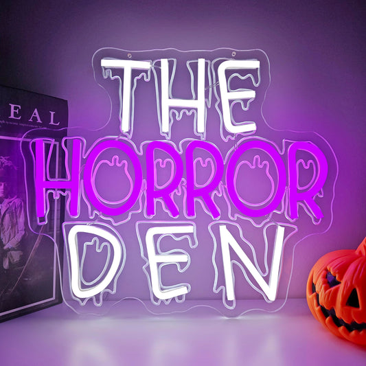 Jeanchrl The Horror Den Neon Sign Halloween Neon Lights for Teen Bedroom Horror LED Signs USB Powered Scary Neon Light Sign for Party Game Room Man Cave Spooky Neon Wall Art Unique Gift for Boys