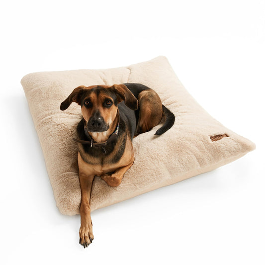 UnHide Floof Pet Bed - Medium (28" x 10") - Extra Soft Dog Bed - Removable Faux Fur Cover - Machine Washable - Helps Ease Pet Anxiety & Provides The Perfect Sleep - Beige Bear