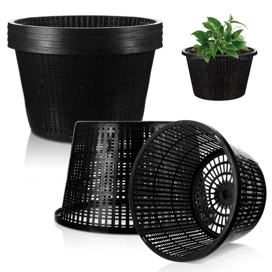 mekueeex 6 Pcs Hydroponic Baskets Aquatic Black Plastic Garden Mesh Net Pot Hydroponic Pots Slotted Pond Basket Aquarium Plant Pots for Lily Hydroponic Nursery Grow Planting Supplies