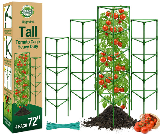 Halatool 72 Inch Tall Tomato Cages Heavy Duty, 4 Pack Metal Adjustable Plant Support Stakes for Pots, Large Trellis for Garden Climbing Vegetables Cucumbers Flowers Fruits