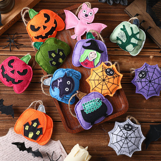 SmoothNovelty 12 Pcs Halloween Felt Ornaments for Tree Decoration Spooky Pumpkin 3D Hanging Felt Ornaments Spider Web Bat Tree Decorations for Halloween Party Decor, 3.15 Inch