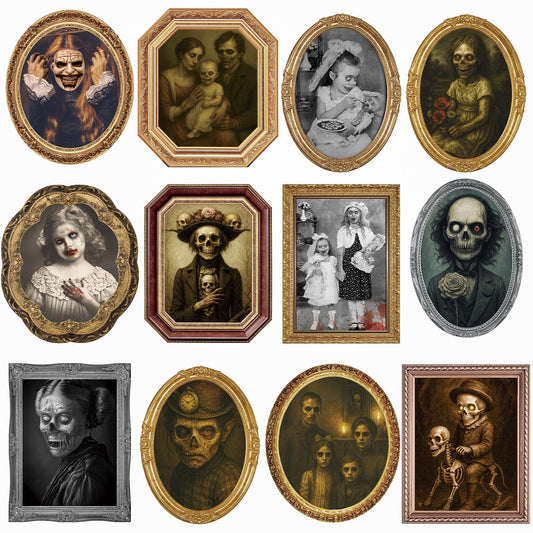 Scary Halloween Party Decoration Indoor Home Wall Decor 3D Changing Face Moving Picture Frame Portrait for Horror Halloween Party Supplies Castle Haunted House Decor(Style D, 12 Pack)