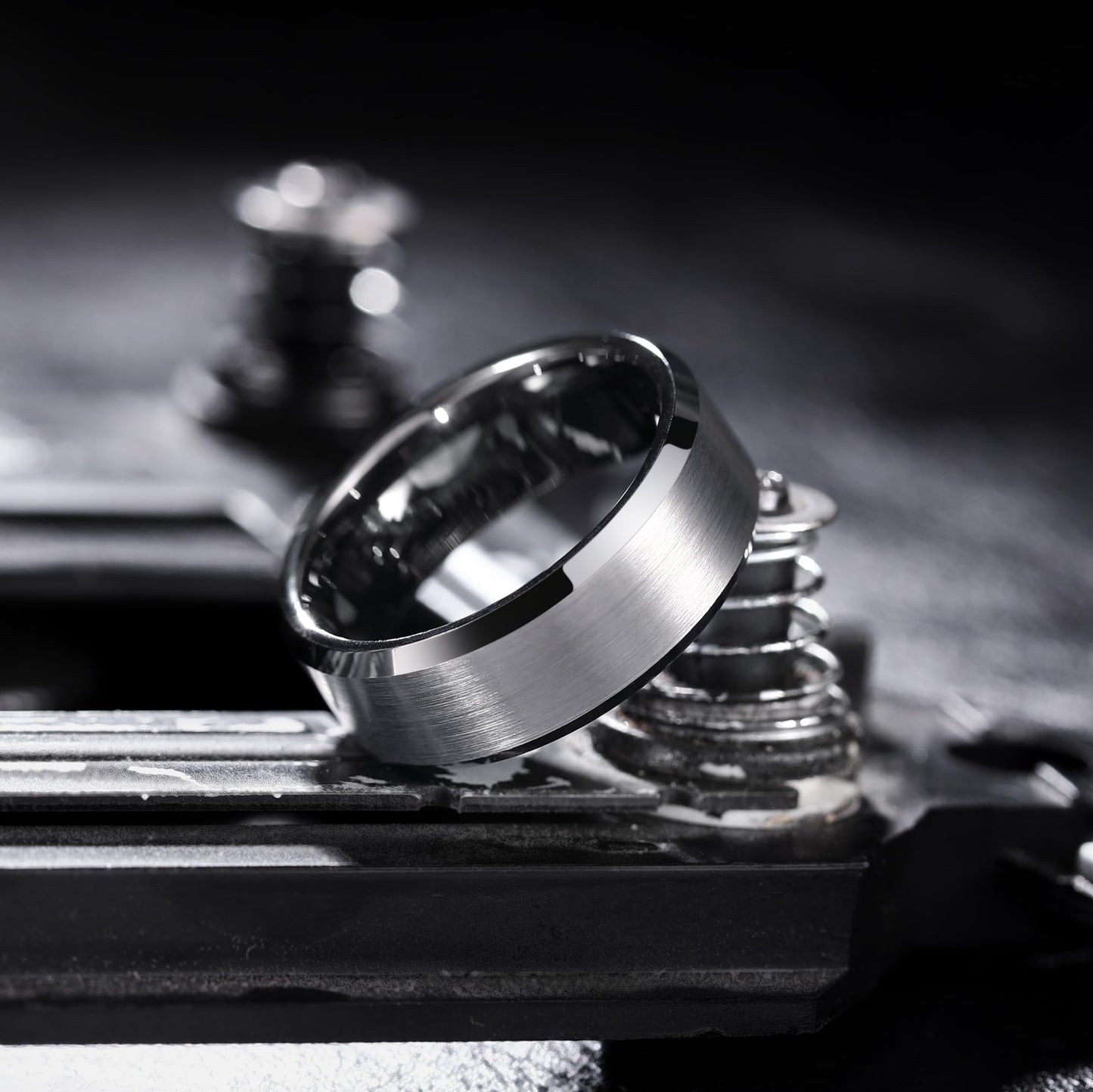 King Will Gunmetal Gray 8mm Basic Wedding Ring For Men with Brushed Matte Surface Beveled Polished Edge Comfort Fit Size 9