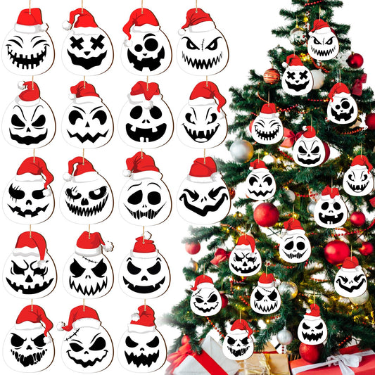 Suzile 36 Pcs Before Christmas Tree Decorations Xmas Jack O' Lantern Spooky Skull Tree Decorations Evil Pumpkin Hanging Ornaments Wooden Xmas Funny Holiday Decoration Gothic Themed Party for Home