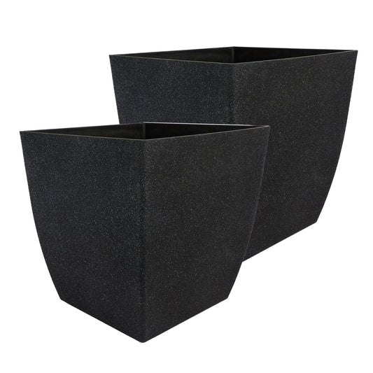 The HC Companies Santa Fe Square Self-Watering Pot - Lightweight Plastic Planter for Herbs & More - Durable Plant Pots for Indoor Plants & Outdoor Plants (12" Black Sand, Pack 2)