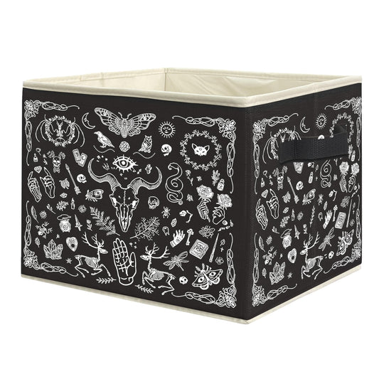 uinwk Halloween Gothic Witchy Storage Bins, Dark Academia Witchcraft Magic Moon Skull Collapsible Storage Box Laundry Basket with Handle for Home Bedroom Bathroom Office Clothes Toys Books