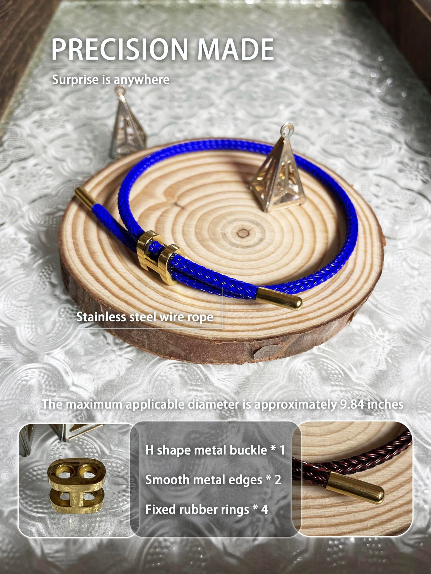 PPbuky Steel Bracelet Link, Adjustable H-shape Wire Rope Bracelet, Lucky Jewelry with Titanium Buckle for Birthday, Valentine's, Graduation, Fashion Gift for Women, Men, Lovers, Friends, Blue Gold