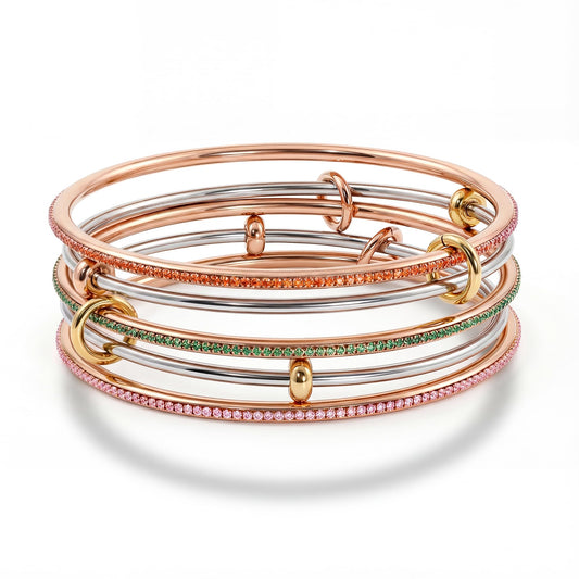 MIUSISHIYU 5-pack Gold Bracelets for Women Stacking Bangle - 18K Mixed Metal Tri-Color Rolling Interlocking Bands, Cubic Zirconia Fidget Anxiety Jewelry,Perfect Gifts for Mom Wife Grandma