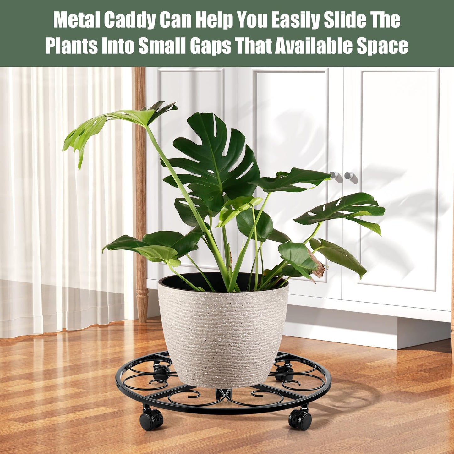 KvyusFlourish 3 Packs 20” Plant Caddy with Wheels Metal Plant Stand on Wheels for Indoor and Outdoor Plants Rolling Plant Stand with Casters Heavy Duty Plant Dolly Roller Caddy, Black