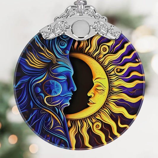 Sun Moon Christmas Ornament - Stained Glass Hanging Decoration for Holiday Tree, Home Decor, Gift Exchange Idea - Sun and Moon Last Forever
