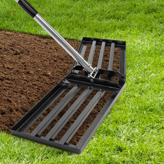 Upgraded Lawn Leveling Rake, 30"x10" Stainless Steel Yard Leveling Rake, 70" Adjustable Handle, Sand Leveling Rakes for Soil, Ground Leveler for Yard, Garden, Farm, Pasture
