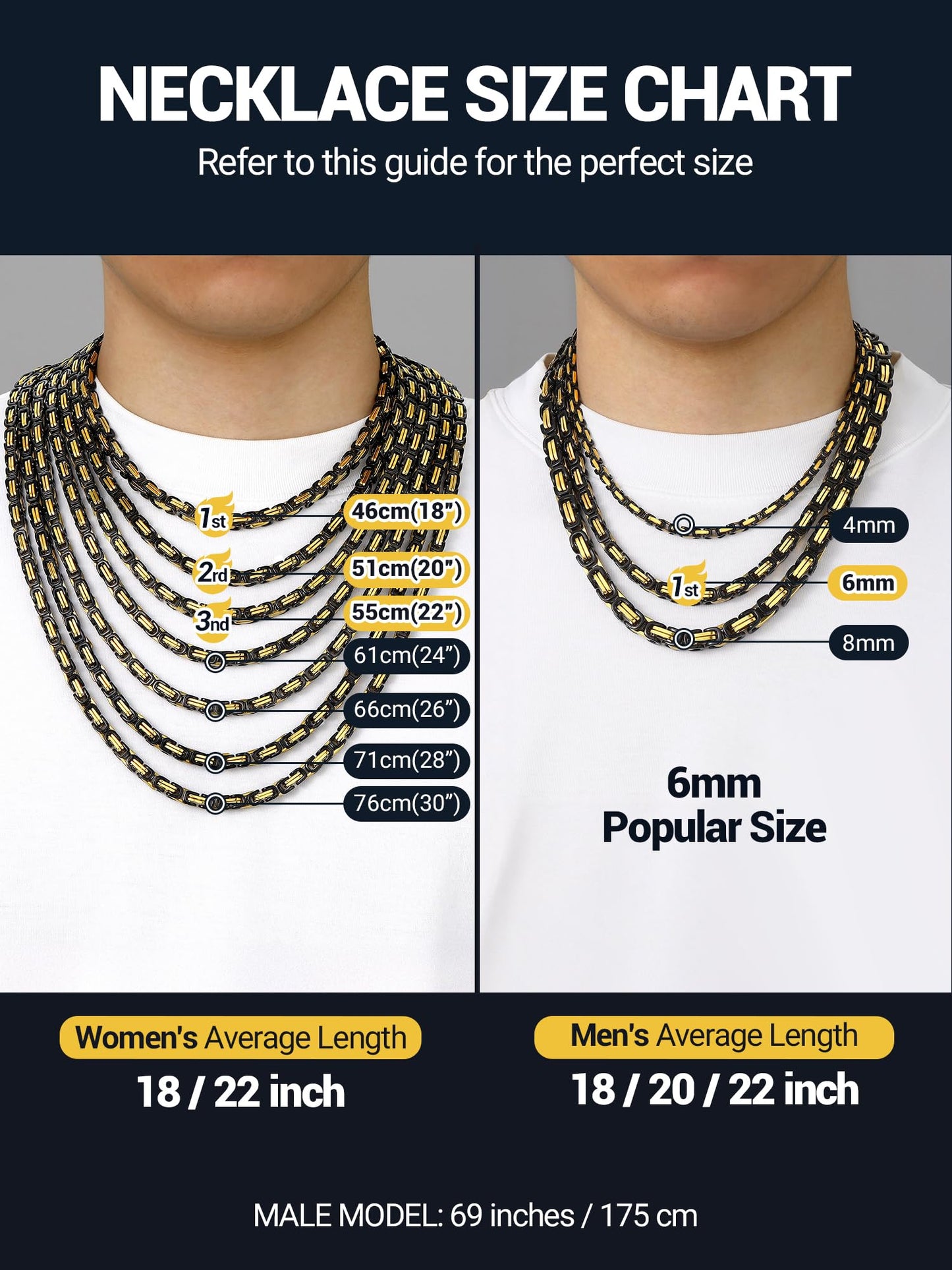 PROSTEEL Two Tone Rapper Chain Punk Necklace 8mm 24 Inch Chunky Necklaces