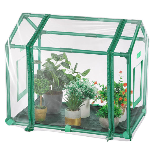 Mini Greenhouse with Potting Mat for Indoor Plant, Heavy Duty Portable Green House with Waterproof Pot Pad for Small Plants, Clear Small Plant Tent for Seed Humidity (Green)