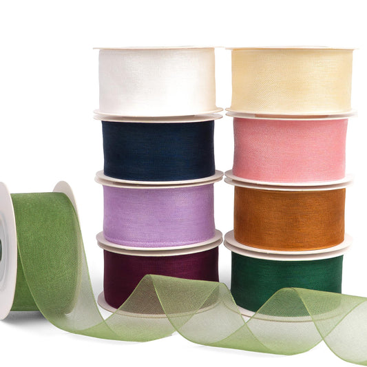 Sifleur 9 Rolls Organza Ribbon Set, 1” x 108 Yds Mixed Colored Fabric Clear Sheer Tulle Ribbons, Handmade for Wrapping, Christmas Tree, Birthday Wedding Engagement Invitation Cards Craft Wreaths Bows