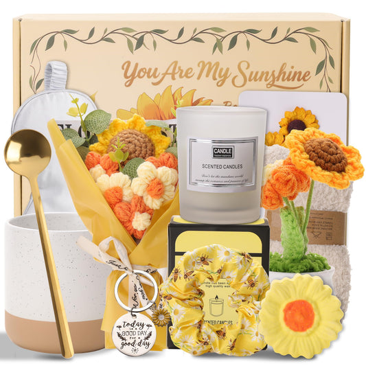 11Pcs Sunflower Birthday Gifts for Women, Get Well Soon Gift Baskets with Spa Gift Set,Inspirational Sunflower Self Care Package, Thinking of You Unique Gifts for Mom Sister Wife