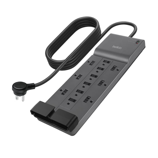 Belkin 12-Outlet Surge Protector Power Strip w/ 12 AC Outlets & 8ft Flat Plug, UL-Listed Heavy-Duty Extension Cord for Home, Office, Travel, Computer, Laptop, Charger - 3,940 Joules of Protection
