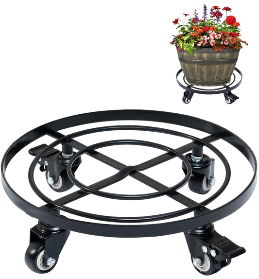 Idzo Round Heavy Duty Plant Caddy with Wheels, Cast Iron Plant Dolly, Plant Stand with Wheels, Load Capacity 180 Lbs, Repositioning Heavy Pots, Hauling Heavy Household Items, 12 Inch - Black