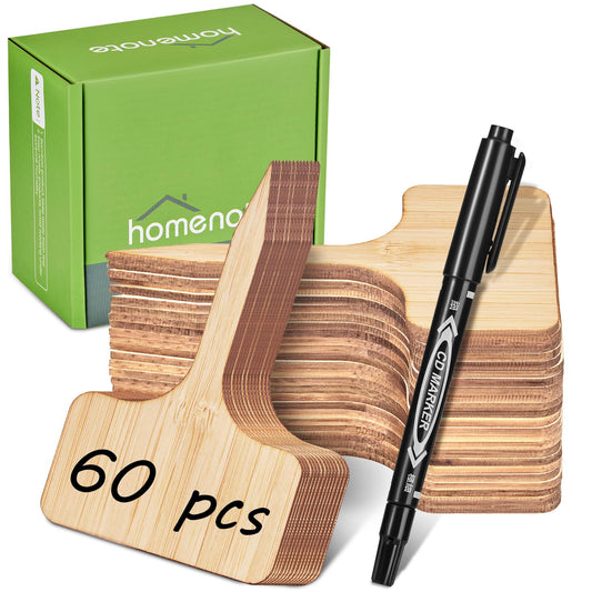 Homenote Bamboo Plant Labels 60Pcs Plant Tags for Seedling T-Type Tags for Plants Outdoor Garden Markers Vegetable Seedling(2.36 * 4“)